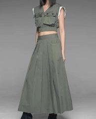 Samira Elasticized Hem Vest & Pleated Skirt Set