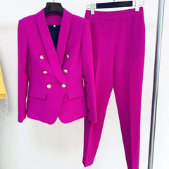 Tyra Solid Double Breasted Blazer Top & Pants Set