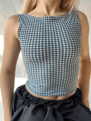 Houndstooth Print Bow Decor Slim Tank Top