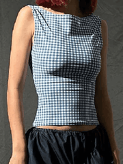 Houndstooth Print Bow Decor Slim Tank Top