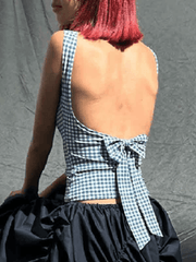 Houndstooth Print Bow Decor Slim Tank Top