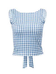 Houndstooth Print Bow Decor Slim Tank Top
