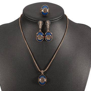 Michelle Vintage Blue Stone Ring Retro Earrings & Necklace Set