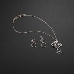 Tammy Stylish Star Moon Rhinestones Earrings Gold Necklace Stellar Set