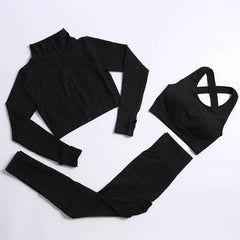 Eva Solid Sports Bra & Leggings With Hooded Jacket