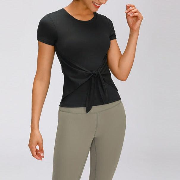 Marianna Lace Front Short Sleeve Solid Seamless Shirt