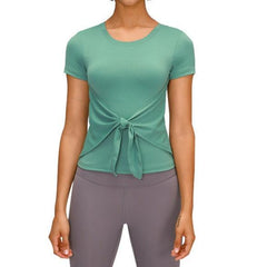 Marianna Lace Front Short Sleeve Solid Seamless Shirt