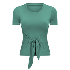 Marianna Lace Front Short Sleeve Solid Seamless Shirt