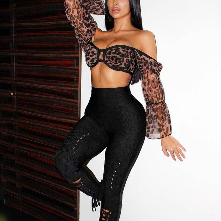 Naima Allover Leopard Off Shoulder Crop Top