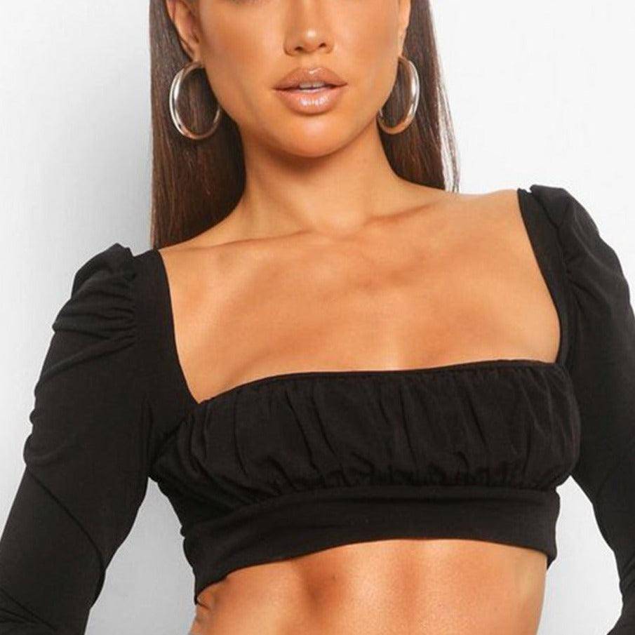 Aniyah Square Neck Solid Crop Top