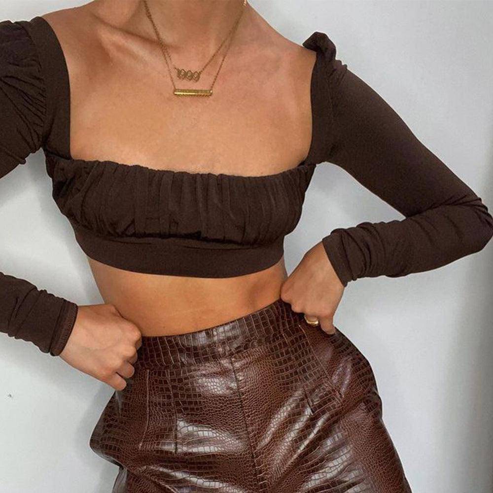 Aniyah Square Neck Solid Crop Top