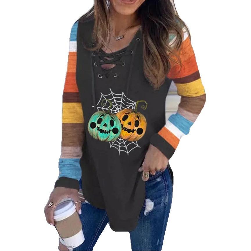 Jodi Color Block Sleeve Pumpkin Print Top