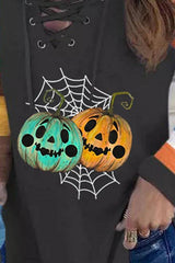 Jodi Color Block Sleeve Pumpkin Print Top