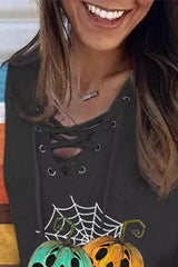 Jodi Color Block Sleeve Pumpkin Print Top