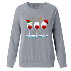 Megan Christmas Wine Print Pullover Top