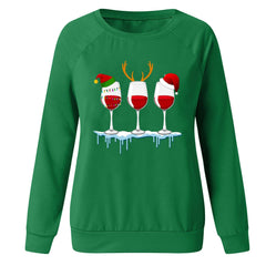 Megan Christmas Wine Print Pullover Top