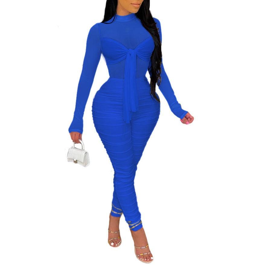 Tia Solid Insert Mesh Jumpsuit