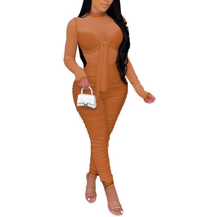Tia Solid Insert Mesh Jumpsuit