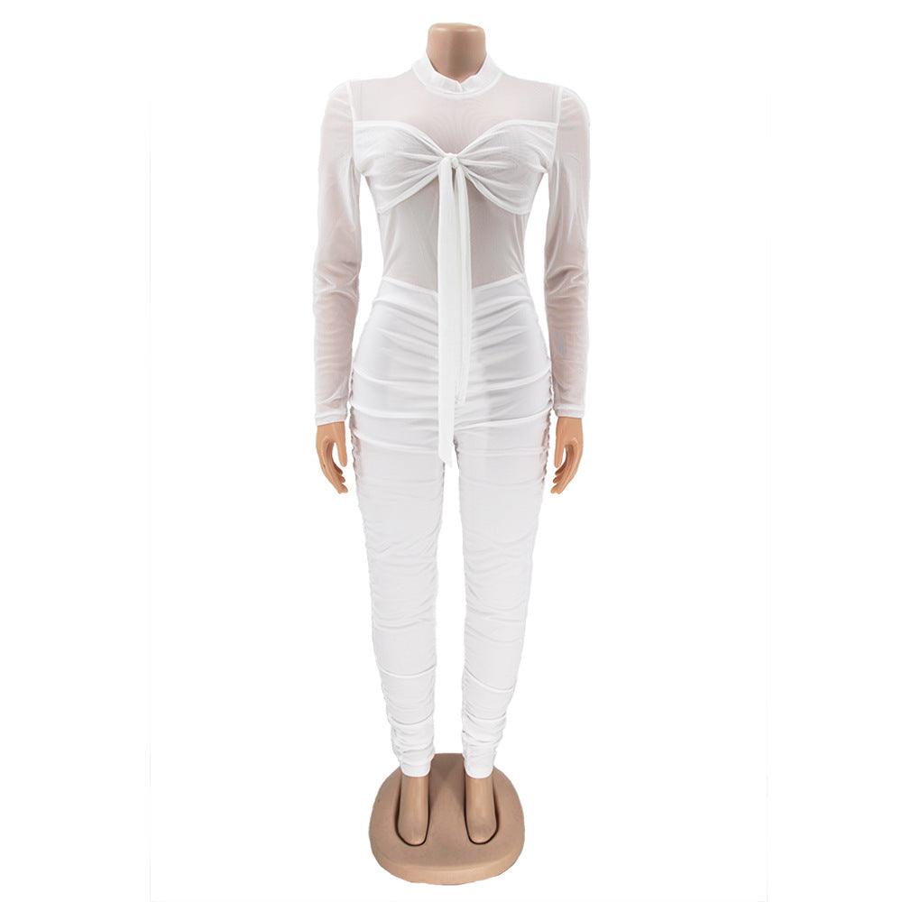 Tia Solid Insert Mesh Jumpsuit