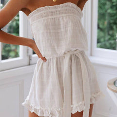 Elena Solid Linen Strapless Romper