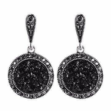 Mona Vintage Ear Drop Black Crystal Round Earring