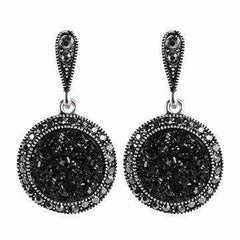 Mona Vintage Ear Drop Black Crystal Round Earring