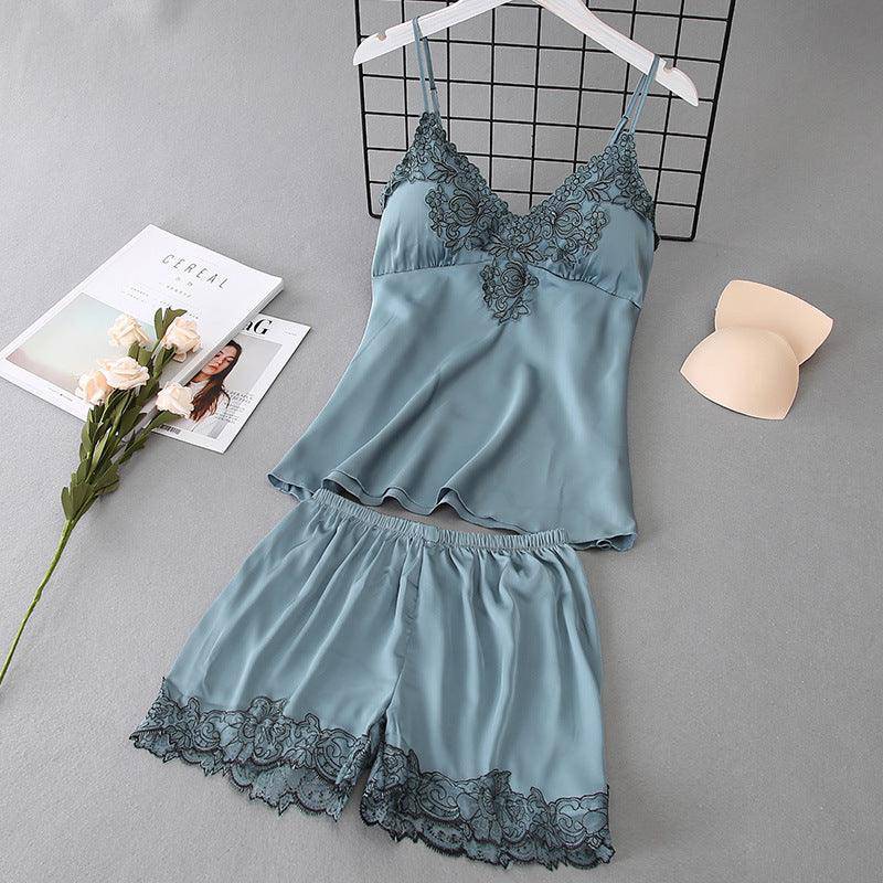 Julissa Solid Lace Hem Top And Shorts Pajamas Set