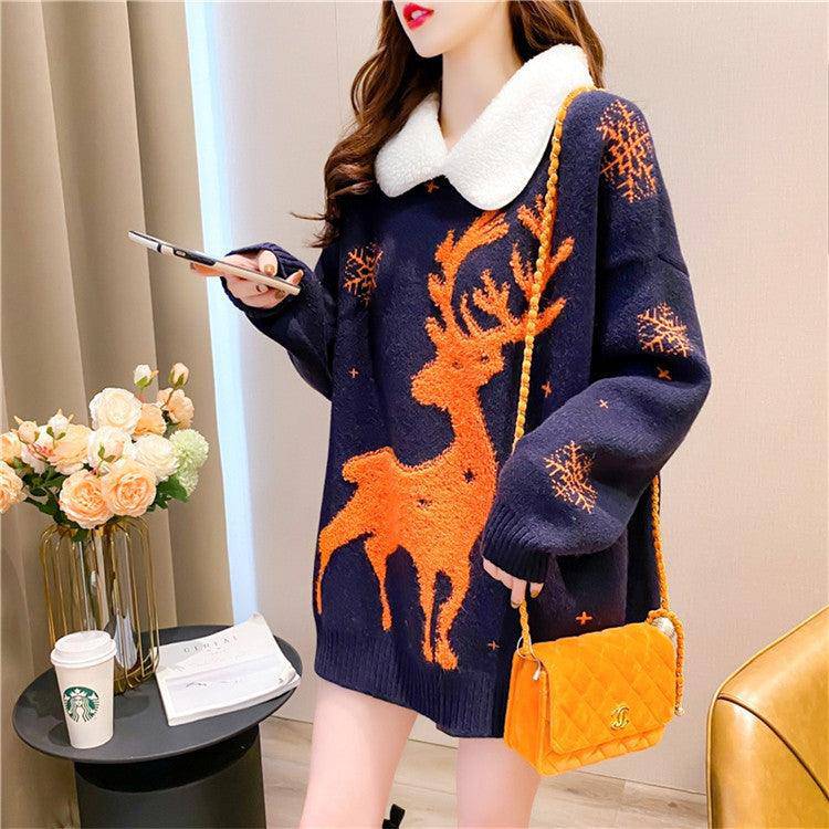 Blitzen Reindeer Print Long Sleeve Sweater