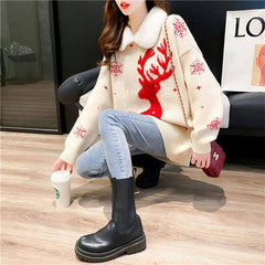 Blitzen Reindeer Print Long Sleeve Sweater