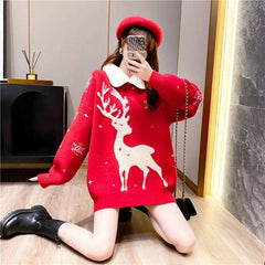Blitzen Reindeer Print Long Sleeve Sweater