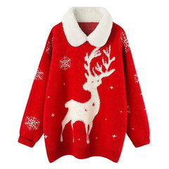 Blitzen Reindeer Print Long Sleeve Sweater