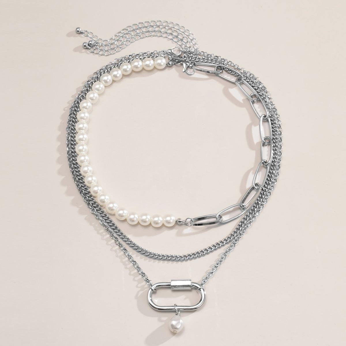 Genevieve 3 Pieces Pearl Metal Block Necklace Set