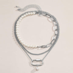 Genevieve 3 Pieces Pearl Metal Block Necklace Set