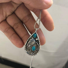 Ryanne Inlaid Turquoise Vintage Dyed Feather Pendant