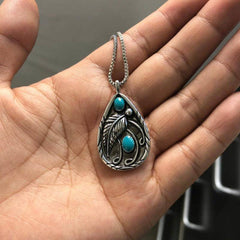 Ryanne Inlaid Turquoise Vintage Dyed Feather Pendant