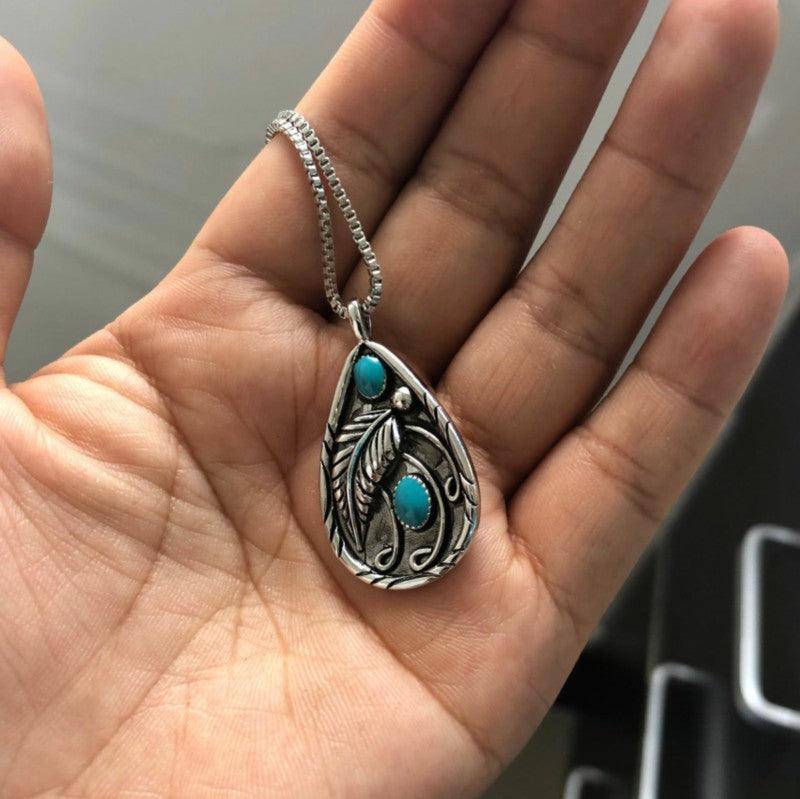 Ryanne Inlaid Turquoise Vintage Dyed Feather Pendant