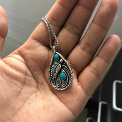 Ryanne Inlaid Turquoise Vintage Dyed Feather Pendant