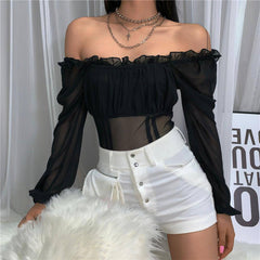 Chantel Off Shoulder Insert Mesh Bodysuit