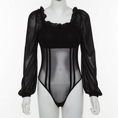 Chantel Off Shoulder Insert Mesh Bodysuit