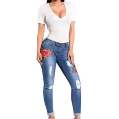 Jaelyn Embroidered Tattered Jeans