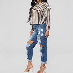 Thalia High Waist Ripped Denim Pants