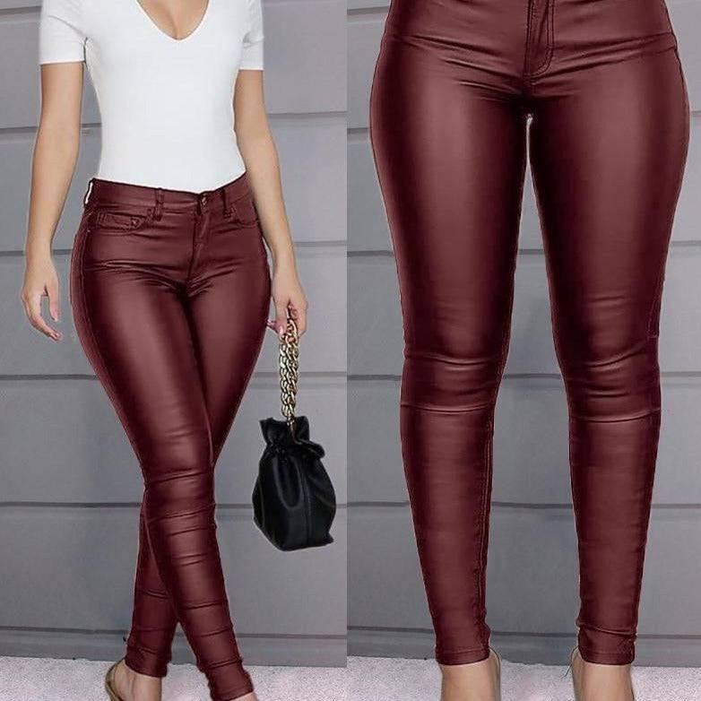 Ellen High Waist Elastic Leather Pants