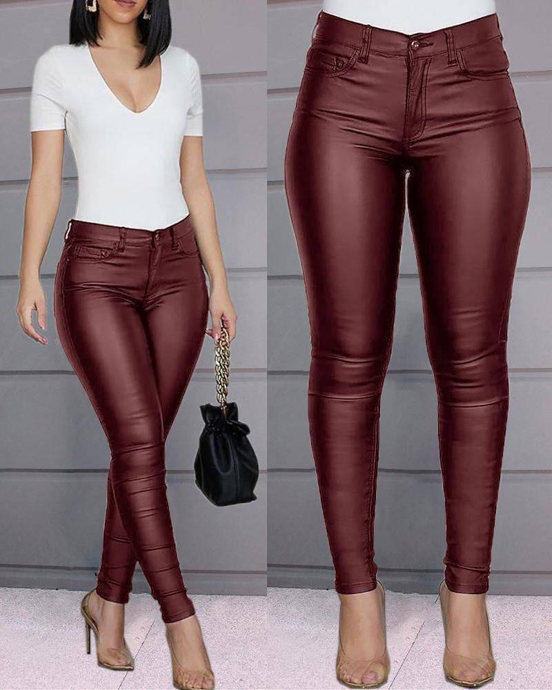 Ellen High Waist Elastic Leather Pants