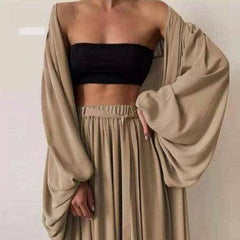 Ana Bandeau Top & Oversize Pants With Puff Sleeve Robe