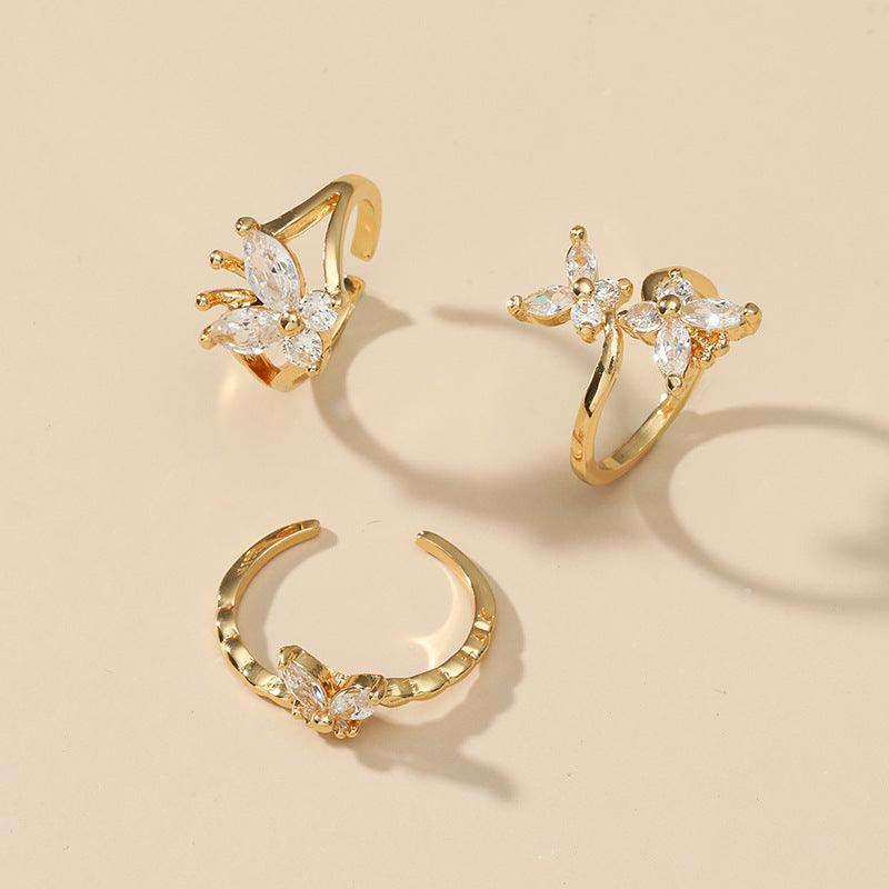 Anna Three-pieces Butterfly Open Ring Set