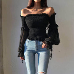 Lola Off Shoulder Solid Shirred Blouse