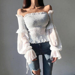 Lola Off Shoulder Solid Shirred Blouse