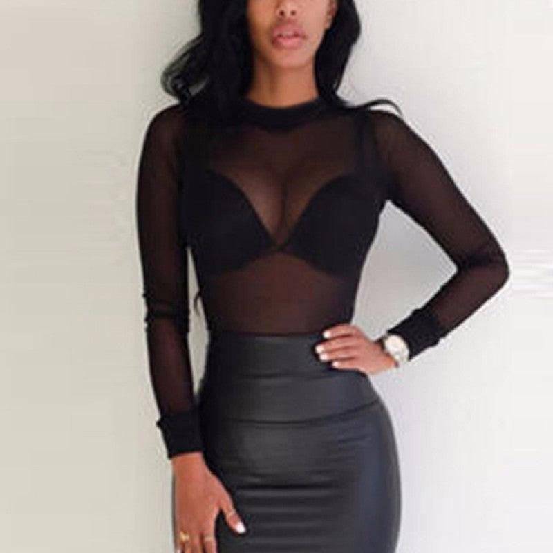 Kaylynn Mock Neck Sheer Mesh Top
