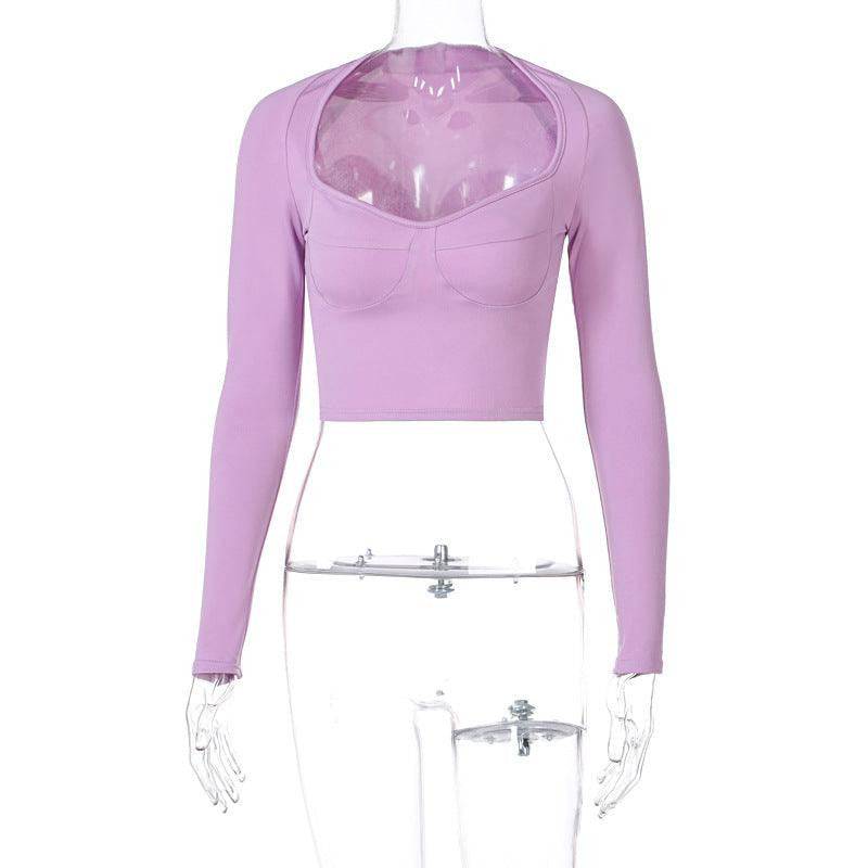 Maya Solid Queen Anne Neckline Crop Top