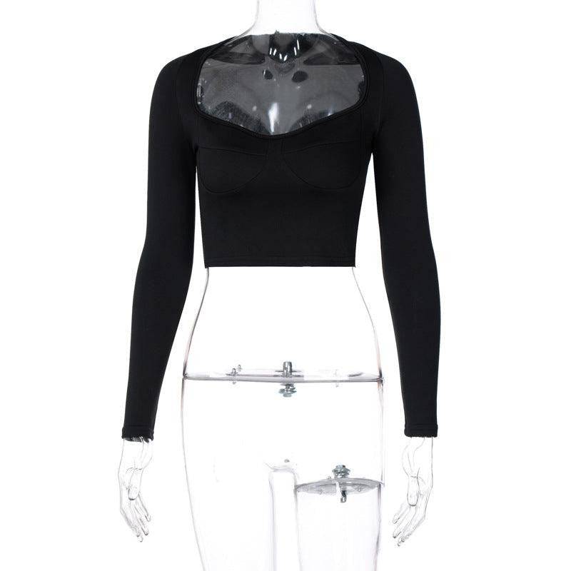 Maya Solid Queen Anne Neckline Crop Top